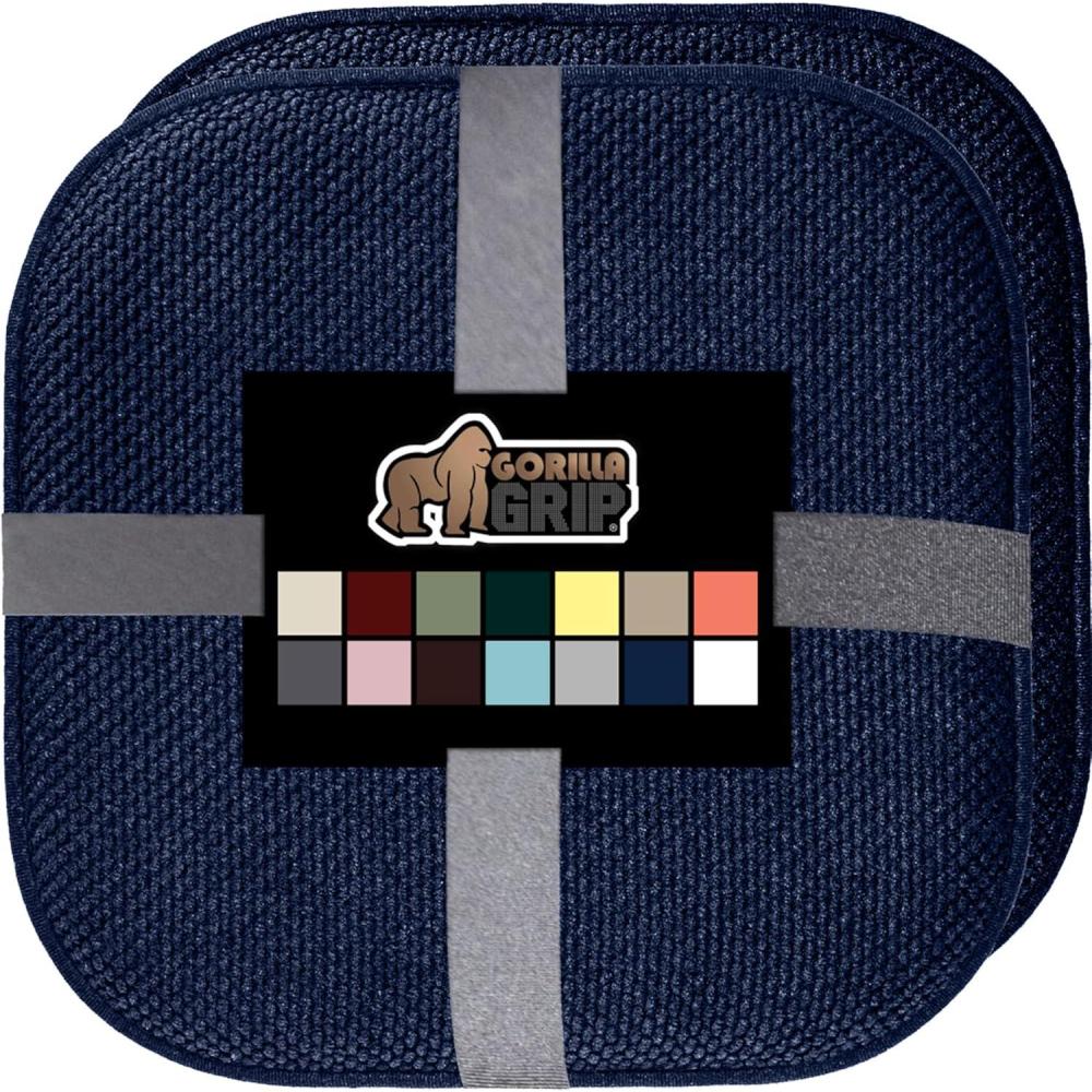 image:imageGORILLA GRIP Slip Resistant Chair Cushions No Ties Required Memory Foam Pads for Dining Room Kitchen Table Office Rocking Chairs Plush Seat Cover Cushion Pad Home Decor Set of 2 16x16 Lt GrayNavy