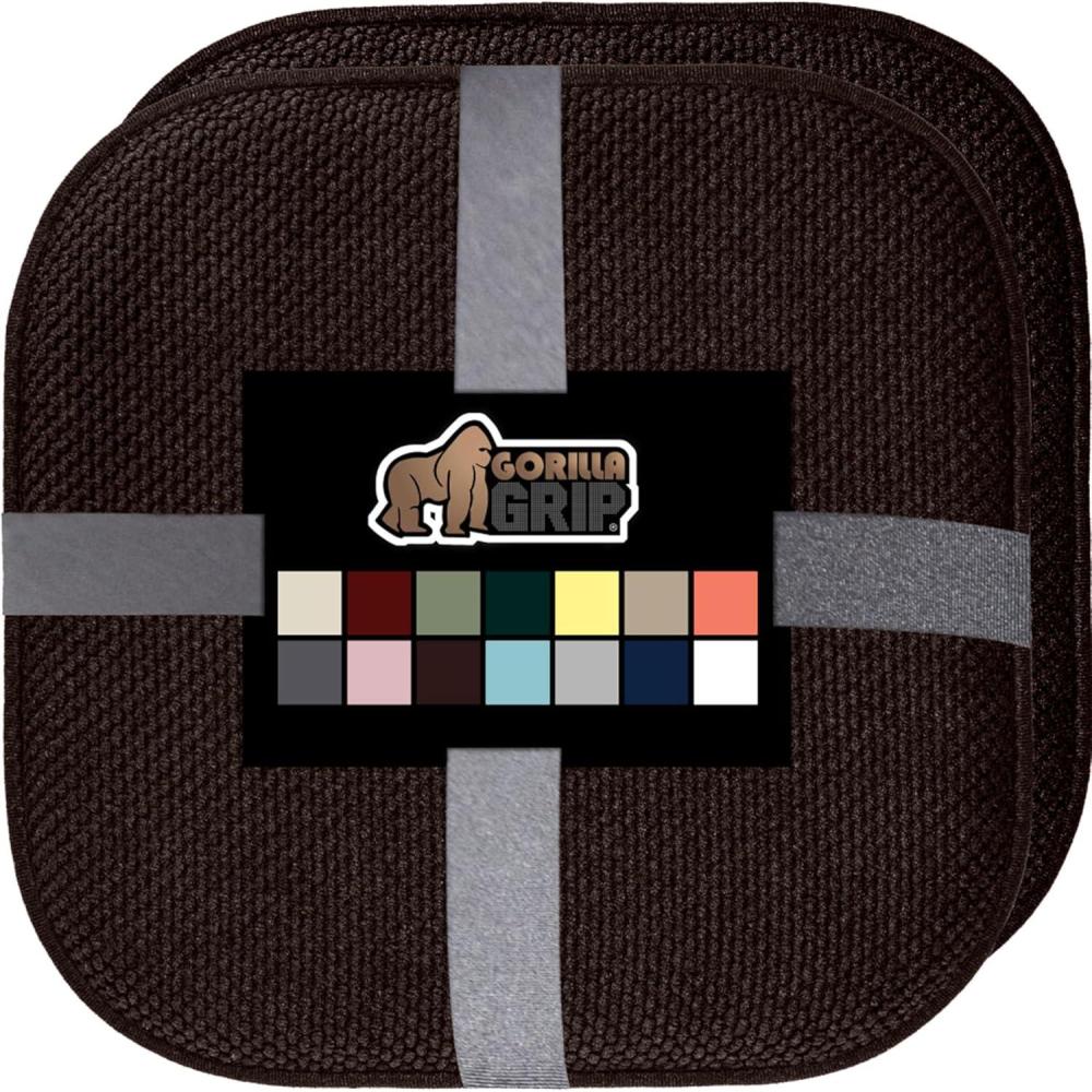 image:imageGORILLA GRIP Slip Resistant Chair Cushions No Ties Required Memory Foam Pads for Dining Room Kitchen Table Office Rocking Chairs Plush Seat Cover Cushion Pad Home Decor Set of 2 16x16 Lt GrayBrown
