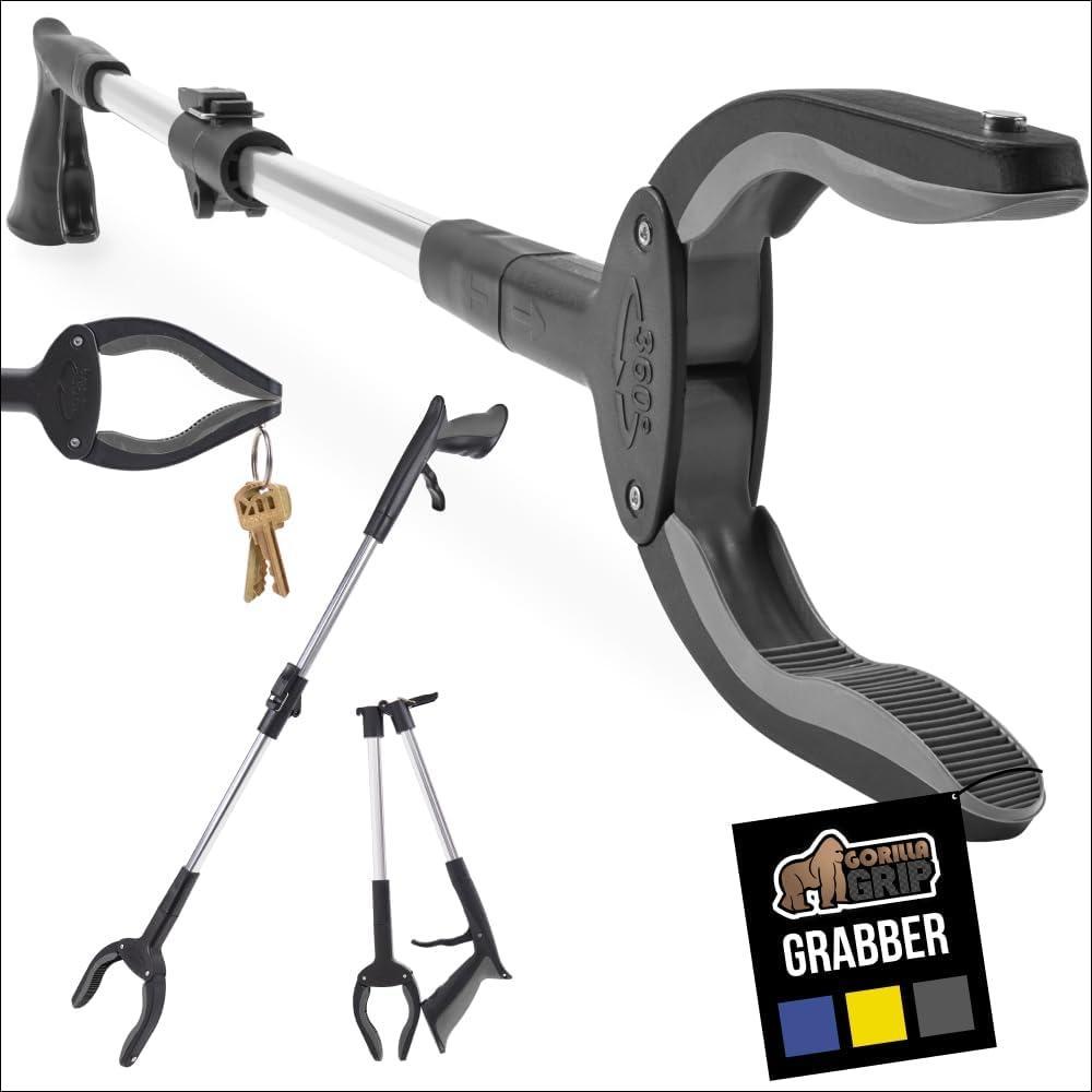 image:imageGORILLA GRIP Strong Rubber Lined Claw Grabber Ergonomic AntiSlip Reacher Tool for Seniors 360 Magnetic Rotating Head Reaching Pick Up Stick Foldable Trash Picker Handicap Gripper YellowGray