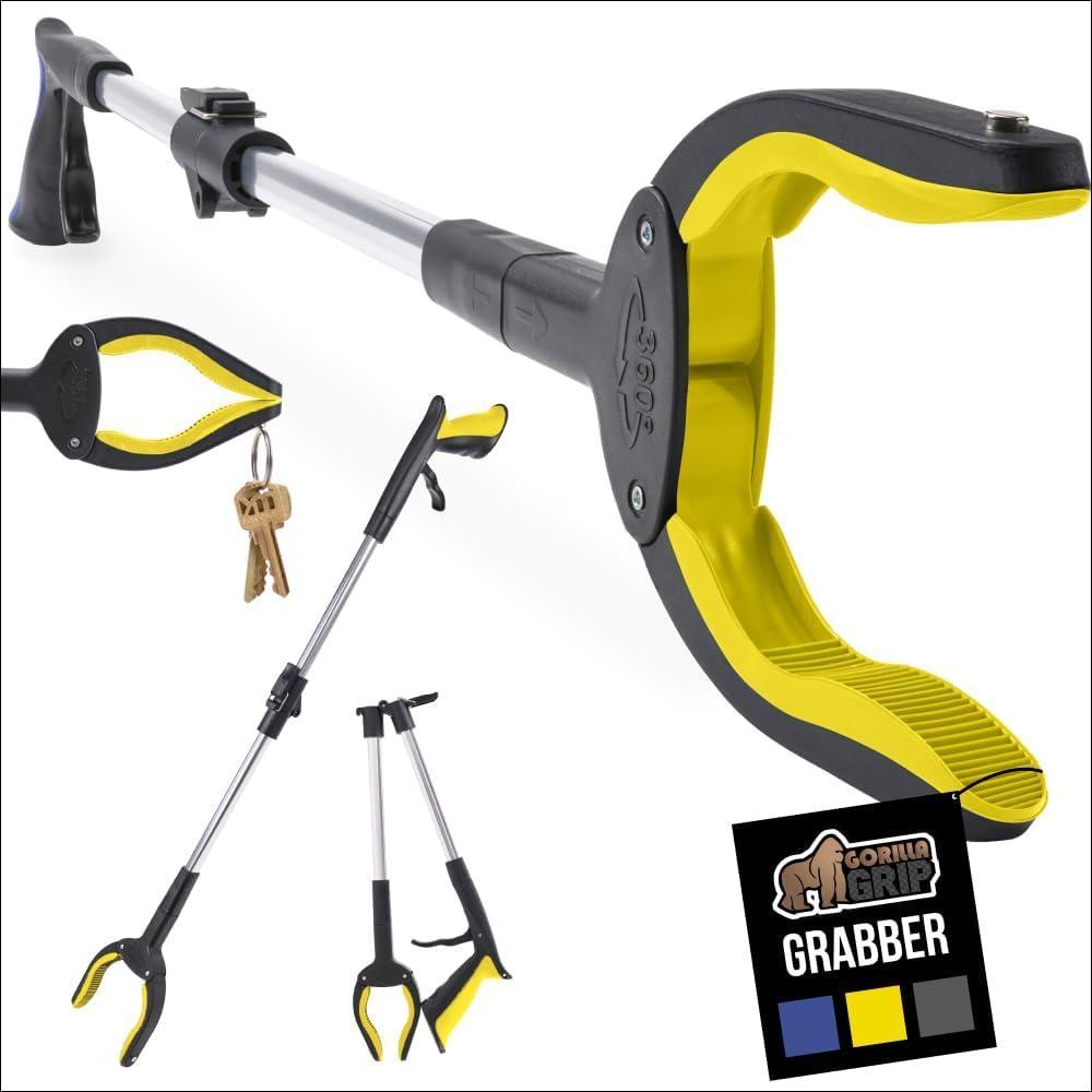 image:imageGORILLA GRIP Strong Rubber Lined Claw Grabber Ergonomic AntiSlip Reacher Tool for Seniors 360 Magnetic Rotating Head Reaching Pick Up Stick Foldable Trash Picker Handicap Gripper YellowYellow
