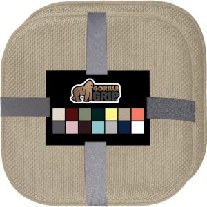 GORILLA GRIP Slip Resistant Chair Cushions, No Ties Required, Memory Foam Pads for Dining Room, Kitchen Table, Office, Rocking Chairs, Plush Seat Cover Cushion Pad, Home Decor, Set of 2 16×16, Lt Gray(Beige)