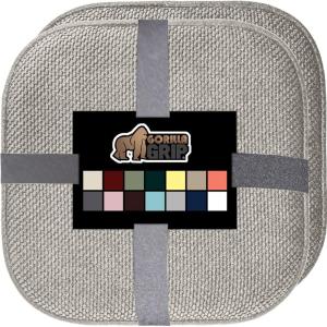 GORILLA GRIP Slip Resistant Chair Cushions, No Ties Required, Memory Foam Pads for Dining Room, Kitchen Table, Office, Rocking Chairs, Plush Seat Cover Cushion Pad, Home Decor, Set of 2 16×16, Lt Gray(Light Gray)