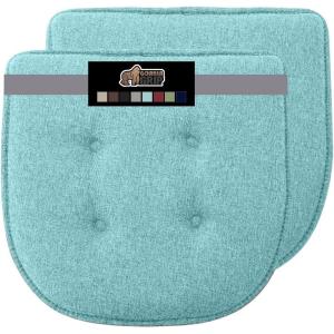 GORILLA GRIP Slip Resistant Chair Cushions, No Ties Required, Memory Foam Pads for Dining Room, Kitchen Table, Office, Rocking Chairs, Plush Seat Cover Cushion Pad, Home Decor, Set of 2 16×16, Lt Gray(Tufted Turquoise)