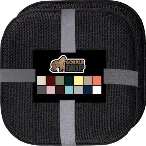 GORILLA GRIP Slip Resistant Chair Cushions, No Ties Required, Memory Foam Pads for Dining Room, Kitchen Table, Office, Rocking Chairs, Plush Seat Cover Cushion Pad, Home Decor, Set of 2 16×16, Lt Gray(Black)