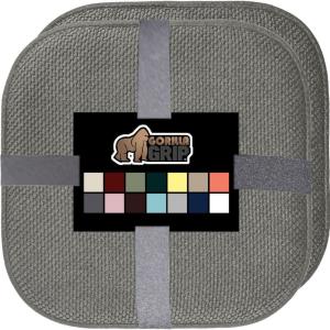 GORILLA GRIP Slip Resistant Chair Cushions, No Ties Required, Memory Foam Pads for Dining Room, Kitchen Table, Office, Rocking Chairs, Plush Seat Cover Cushion Pad, Home Decor, Set of 2 16×16, Lt Gray(Grey)