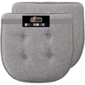 GORILLA GRIP Slip Resistant Chair Cushions, No Ties Required, Memory Foam Pads for Dining Room, Kitchen Table, Office, Rocking Chairs, Plush Seat Cover Cushion Pad, Home Decor, Set of 2 16×16, Lt Gray(Tufted Gray)