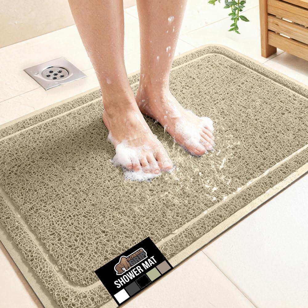 image:imageGORILLA GRIP Exfoliating Bath and Shower Mat Textured Backing Soft LoofahStyle Foot Scrubber for Outside or Inside Bathtub Quick Dry Easy Drainage Tub Floor Mats Bathroom Essentials 24x16 GrayBeige