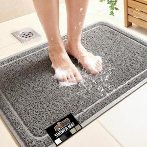 GORILLA GRIP Exfoliating Bath and Shower Mat, Textured Backing, Soft Loofah-Style Foot Scrubber for Outside or Inside Bathtub, Quick Dry Easy Drainage Tub Floor Mats, Bathroom Essentials, 24×16, Gray(Gray)
