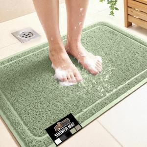 GORILLA GRIP Exfoliating Bath and Shower Mat, Textured Backing, Soft Loofah-Style Foot Scrubber for Outside or Inside Bathtub, Quick Dry Easy Drainage Tub Floor Mats, Bathroom Essentials, 24×16, Gray(Sage)