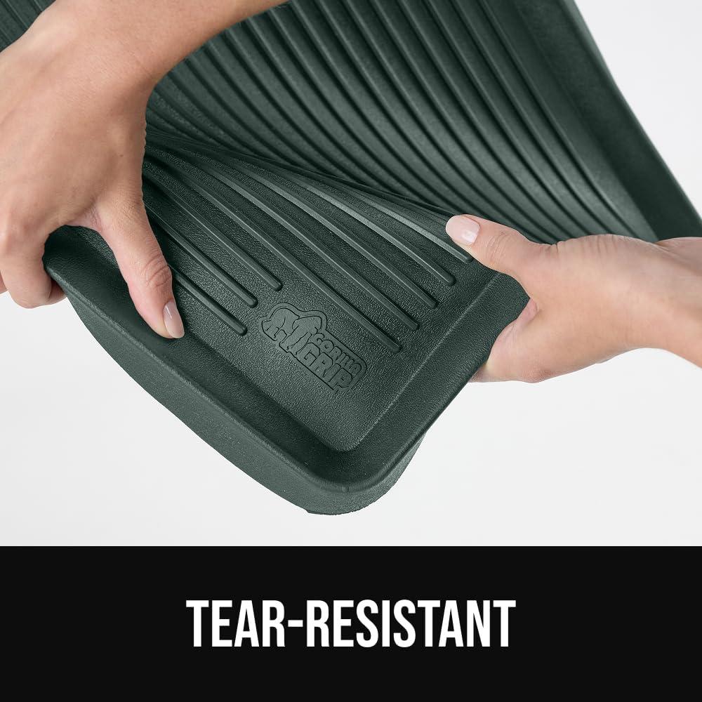 image:imageGORILLA GRIP Natural Rubber Indoor Outdoor Boot Tray for Shoes Waterproof Winter Mat with Raised Edges and Handle Tear Resistant Heavy Duty Floor Mats for Home Easy Clean Shoe Trays 24x16 BlackHunter Green