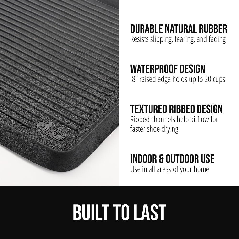 image:imageGORILLA GRIP Natural Rubber Indoor Outdoor Boot Tray for Shoes Waterproof Winter Mat with Raised Edges and Handle Tear Resistant Heavy Duty Floor Mats for Home Easy Clean Shoe Trays 24x16 BlackBlack