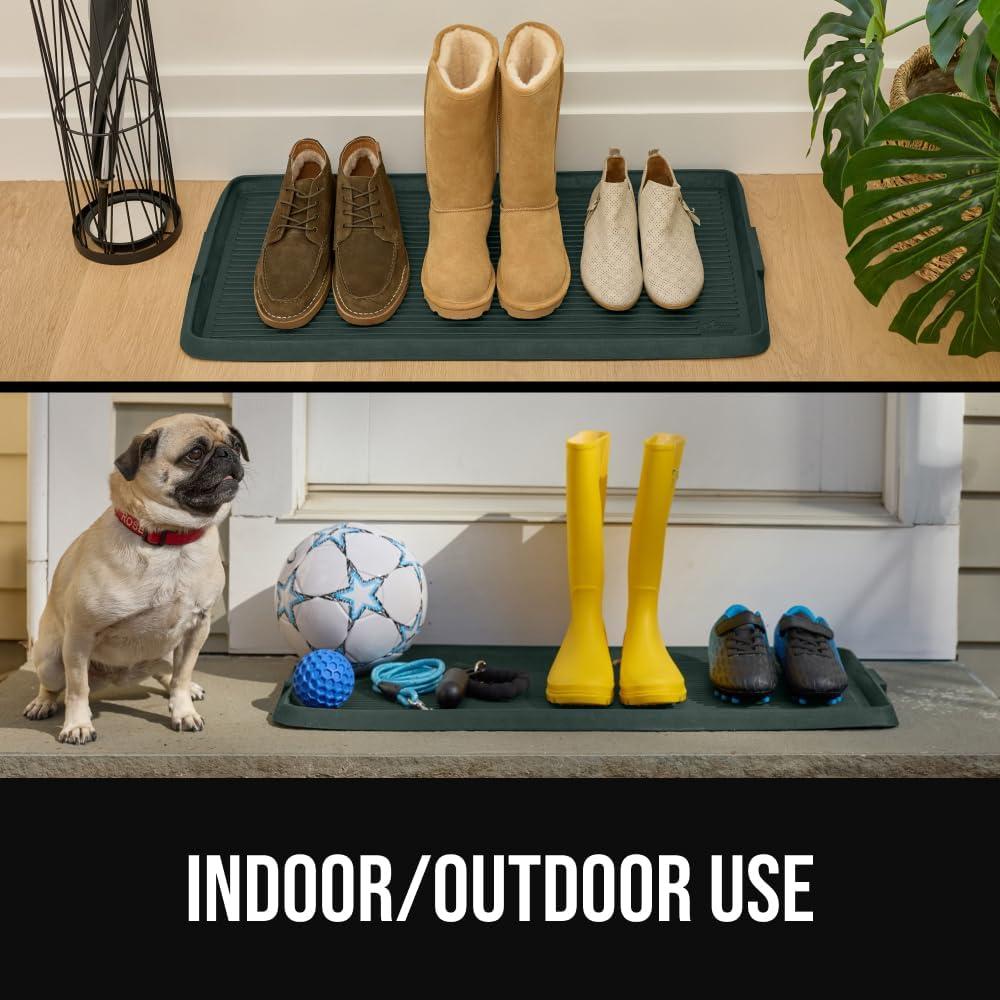 image:imageGORILLA GRIP Natural Rubber Indoor Outdoor Boot Tray for Shoes Waterproof Winter Mat with Raised Edges and Handle Tear Resistant Heavy Duty Floor Mats for Home Easy Clean Shoe Trays 24x16 BlackHunter Green