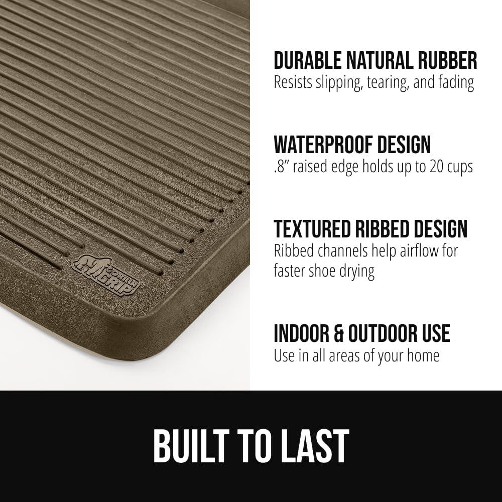image:imageGORILLA GRIP Natural Rubber Indoor Outdoor Boot Tray for Shoes Waterproof Winter Mat with Raised Edges and Handle Tear Resistant Heavy Duty Floor Mats for Home Easy Clean Shoe Trays 24x16 BlackTaupe