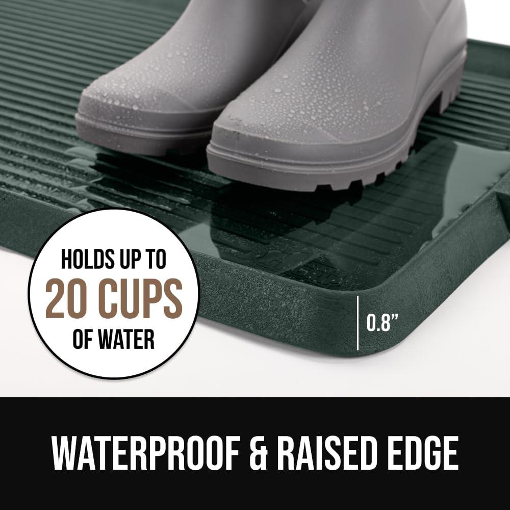 image:imageGORILLA GRIP Natural Rubber Indoor Outdoor Boot Tray for Shoes Waterproof Winter Mat with Raised Edges and Handle Tear Resistant Heavy Duty Floor Mats for Home Easy Clean Shoe Trays 24x16 BlackHunter Green