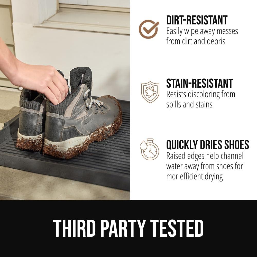 image:imageGORILLA GRIP Natural Rubber Indoor Outdoor Boot Tray for Shoes Waterproof Winter Mat with Raised Edges and Handle Tear Resistant Heavy Duty Floor Mats for Home Easy Clean Shoe Trays 24x16 BlackBlack