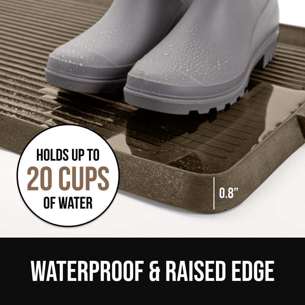 image:imageGORILLA GRIP Natural Rubber Indoor Outdoor Boot Tray for Shoes Waterproof Winter Mat with Raised Edges and Handle Tear Resistant Heavy Duty Floor Mats for Home Easy Clean Shoe Trays 24x16 BlackTaupe