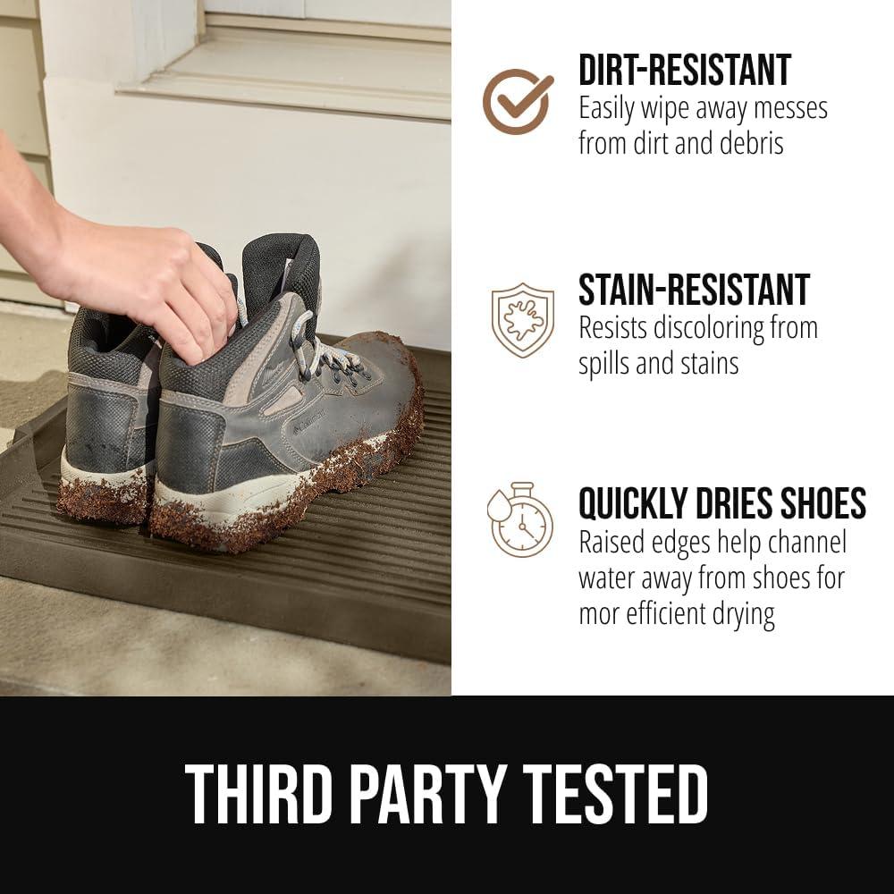 image:imageGORILLA GRIP Natural Rubber Indoor Outdoor Boot Tray for Shoes Waterproof Winter Mat with Raised Edges and Handle Tear Resistant Heavy Duty Floor Mats for Home Easy Clean Shoe Trays 24x16 BlackTaupe