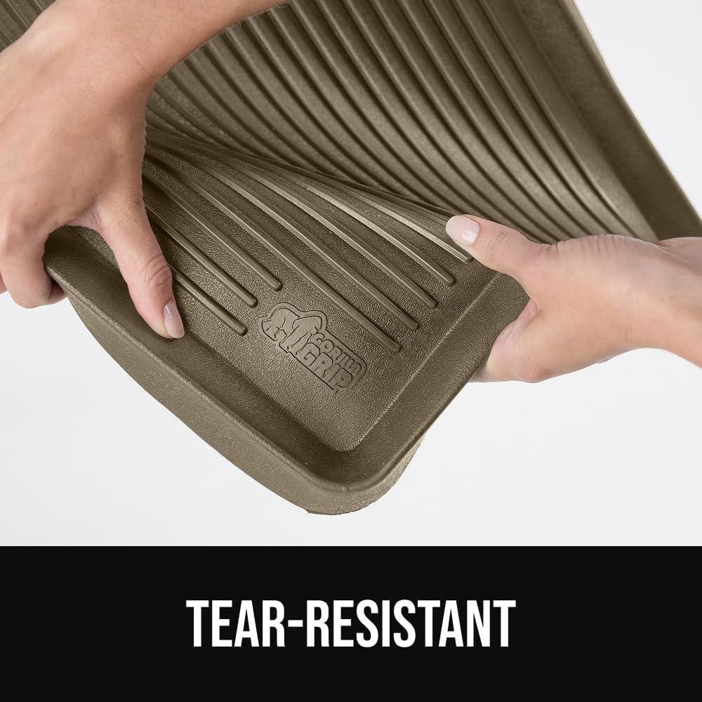 image:imageGORILLA GRIP Natural Rubber Indoor Outdoor Boot Tray for Shoes Waterproof Winter Mat with Raised Edges and Handle Tear Resistant Heavy Duty Floor Mats for Home Easy Clean Shoe Trays 24x16 BlackTaupe