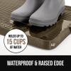 GORILLA GRIP Natural Rubber Indoor Outdoor Boot Tray for Shoes, Waterproof Winter Mat with Raised Edges and Handle, Tear Resistant Heavy Duty Floor Mats for Home, Easy Clean Shoe Trays, 24×16, Black(Taupe)