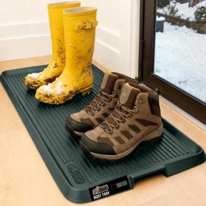 GORILLA GRIP Natural Rubber Indoor Outdoor Boot Tray for Shoes, Waterproof Winter Mat with Raised Edges and Handle, Tear Resistant Heavy Duty Floor Mats for Home, Easy Clean Shoe Trays, 24×16, Black(Hunter Green)