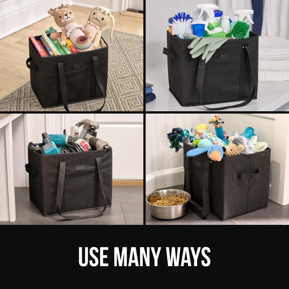 image:imageGORILLA GRIP Heavy Duty Foldable Reusable Grocery Bags Transport Heavy Groceries to Car 3 Pack Tear Resistant Box Shape Shopping Tote with Strong Handles Grip Feet Bottom 13x10x11 Black