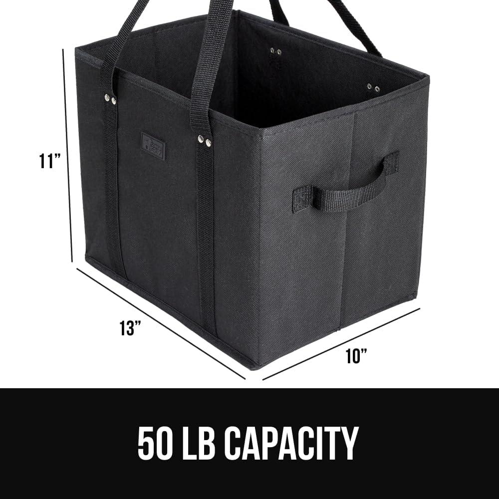 image:imageGORILLA GRIP Heavy Duty Foldable Reusable Grocery Bags Transport Heavy Groceries to Car 3 Pack Tear Resistant Box Shape Shopping Tote with Strong Handles Grip Feet Bottom 13x10x11 Black