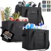 GORILLA GRIP Heavy Duty Foldable Reusable Grocery Bags, Transport Heavy Groceries to Car, 3 Pack, Tear Resistant Box Shape Shopping Tote with Strong Handles, Grip Feet Bottom, 13x10x11, Black